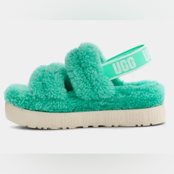 Ugg Oh Fluffita Strappy Sandal Slipper Slides, Green Size 9 - Picture 2 of 9